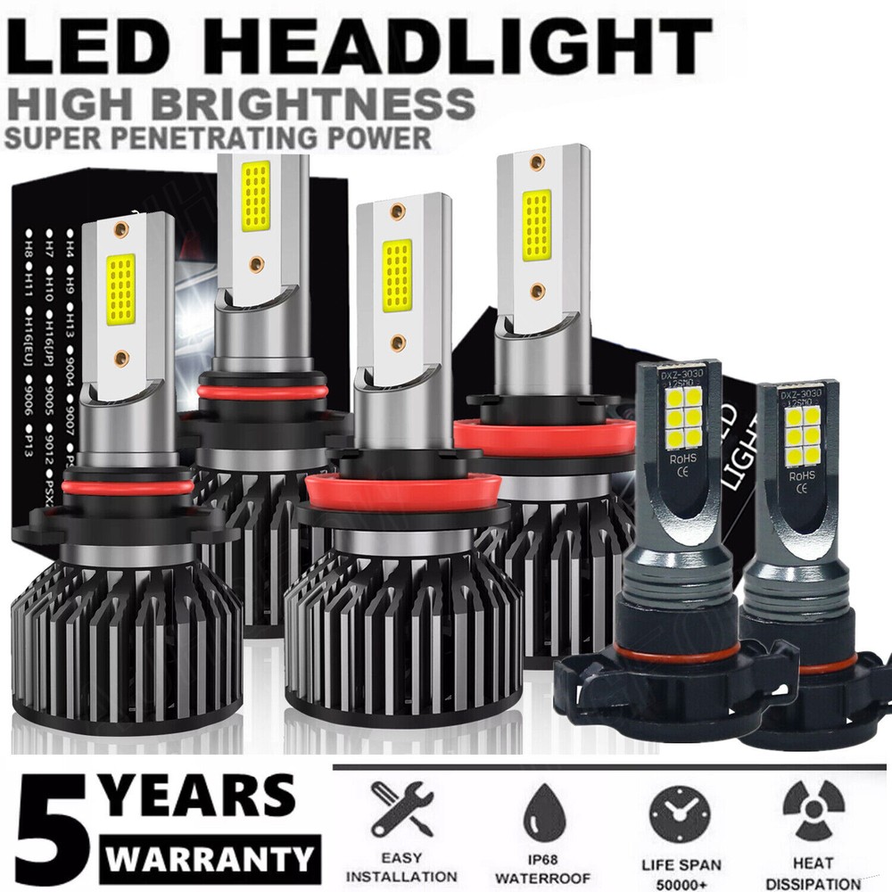 6000K For GMC Yukon XL 2015 - 2019 6X LED Headlights + Fog Light Bulbs Combo Kit