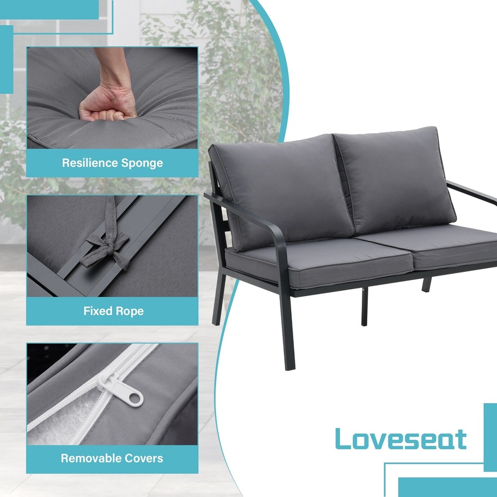 Zenova 4 Piece Aluminum Patio furniture Set Outdoor Grey 2-Piece