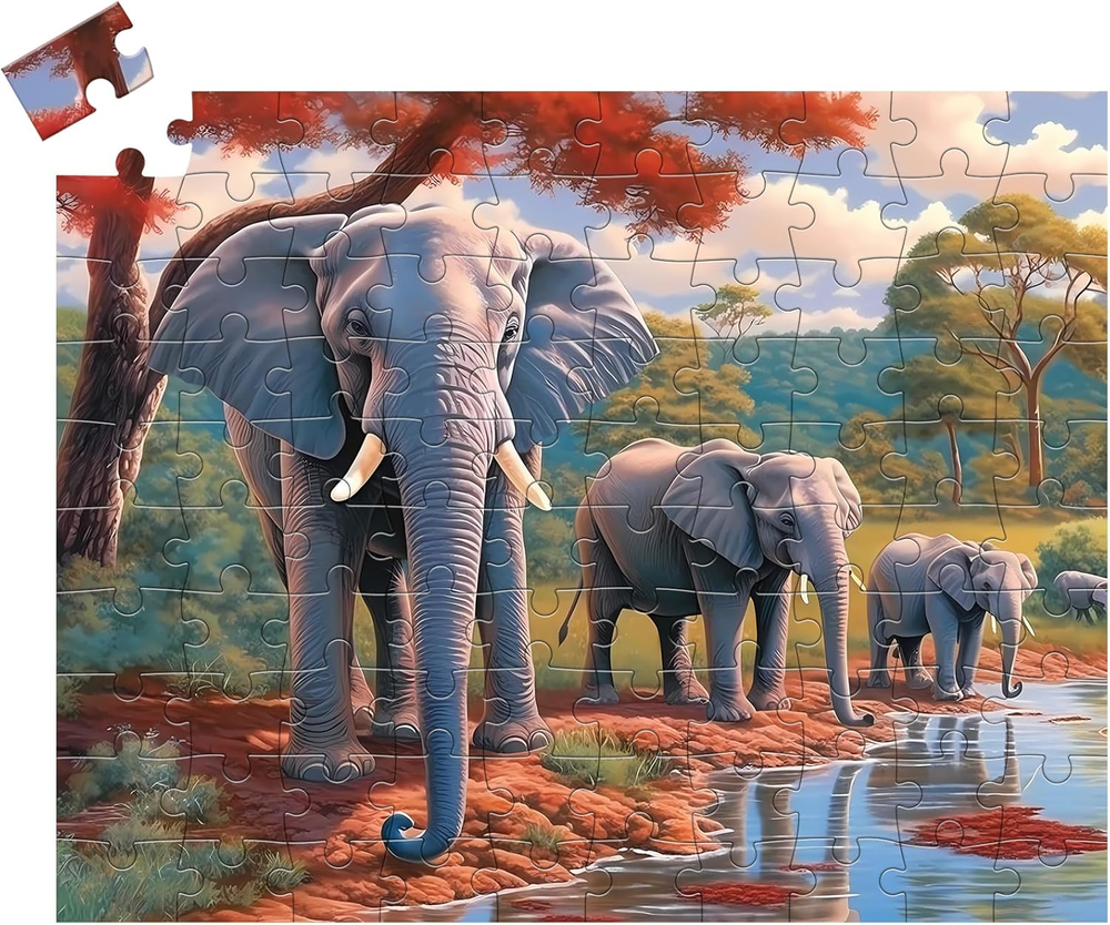 100 Piece Big Piece Jigsaw Puzzle for Seniors Elephant Forest Large Piece Puzzle