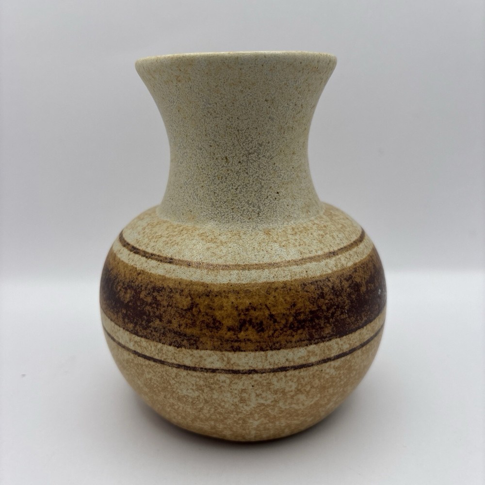Vintage Pottery Craft USA Brown Tan Striped Vase~5 Inch