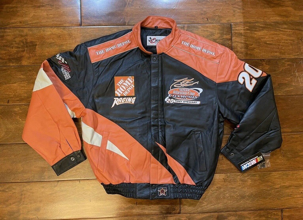 Tony Stewart #20 Home Depot NASCAR Champion Leather Jacket Men Large