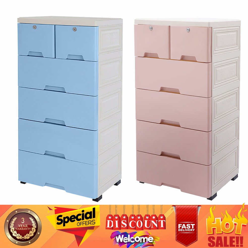 Plastic Storage Dresser Bedroom 6 Drawer Clothes Organizer Tower Cabinet Office