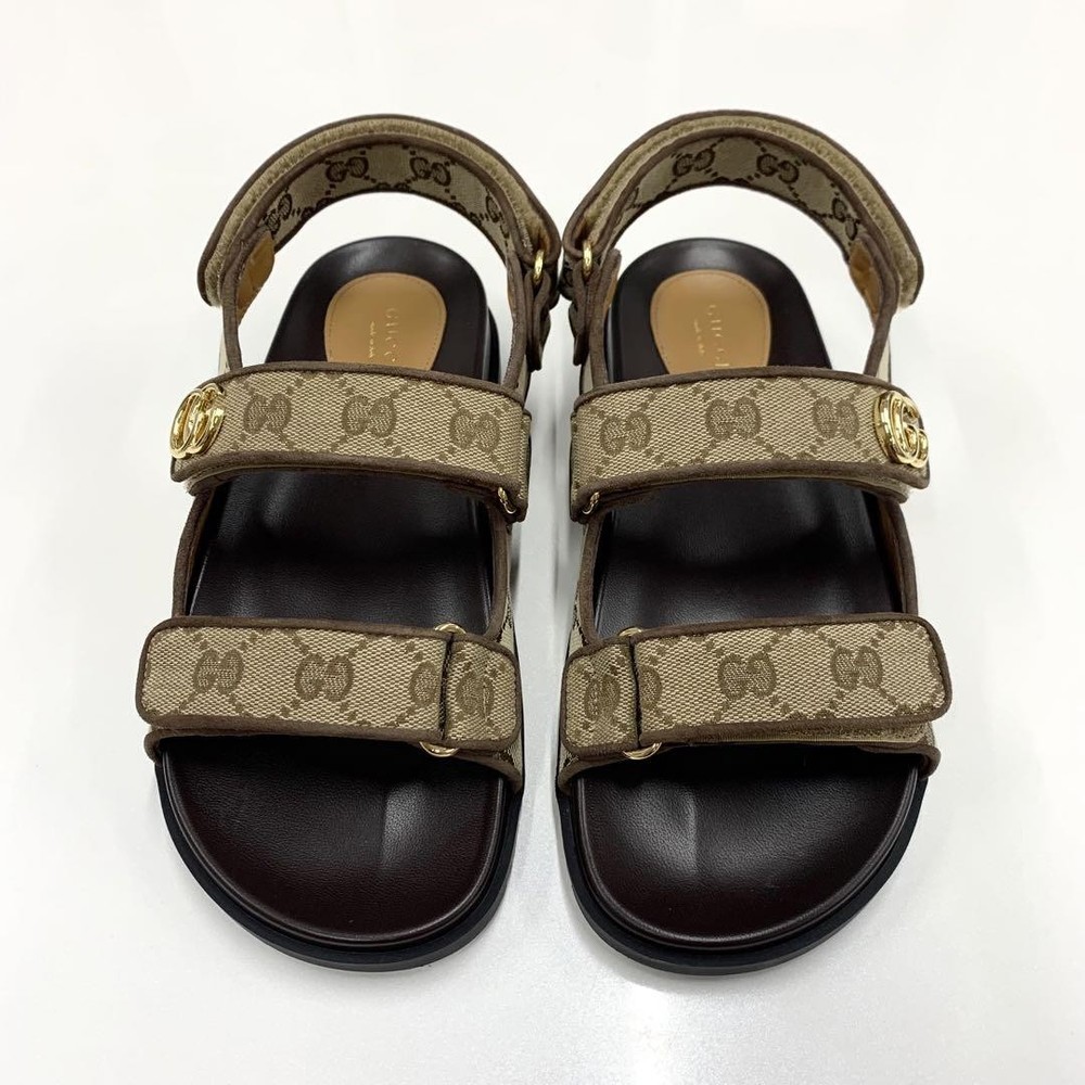 GUCCI GG Logo Brown Beige Canvas Slide Sandals Women US 9 Pre-Owned Japan