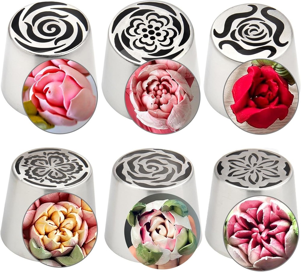 Extra Large Russian Piping Tip Set - 6 Stainless Steel Marshmallow Buttercream F