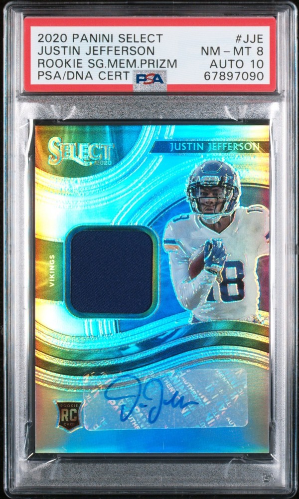 2020 Panini Select - Rookie Signature Memorabilia Justin Jefferson #RSM-JJE /199 (AU, MEM, RC)