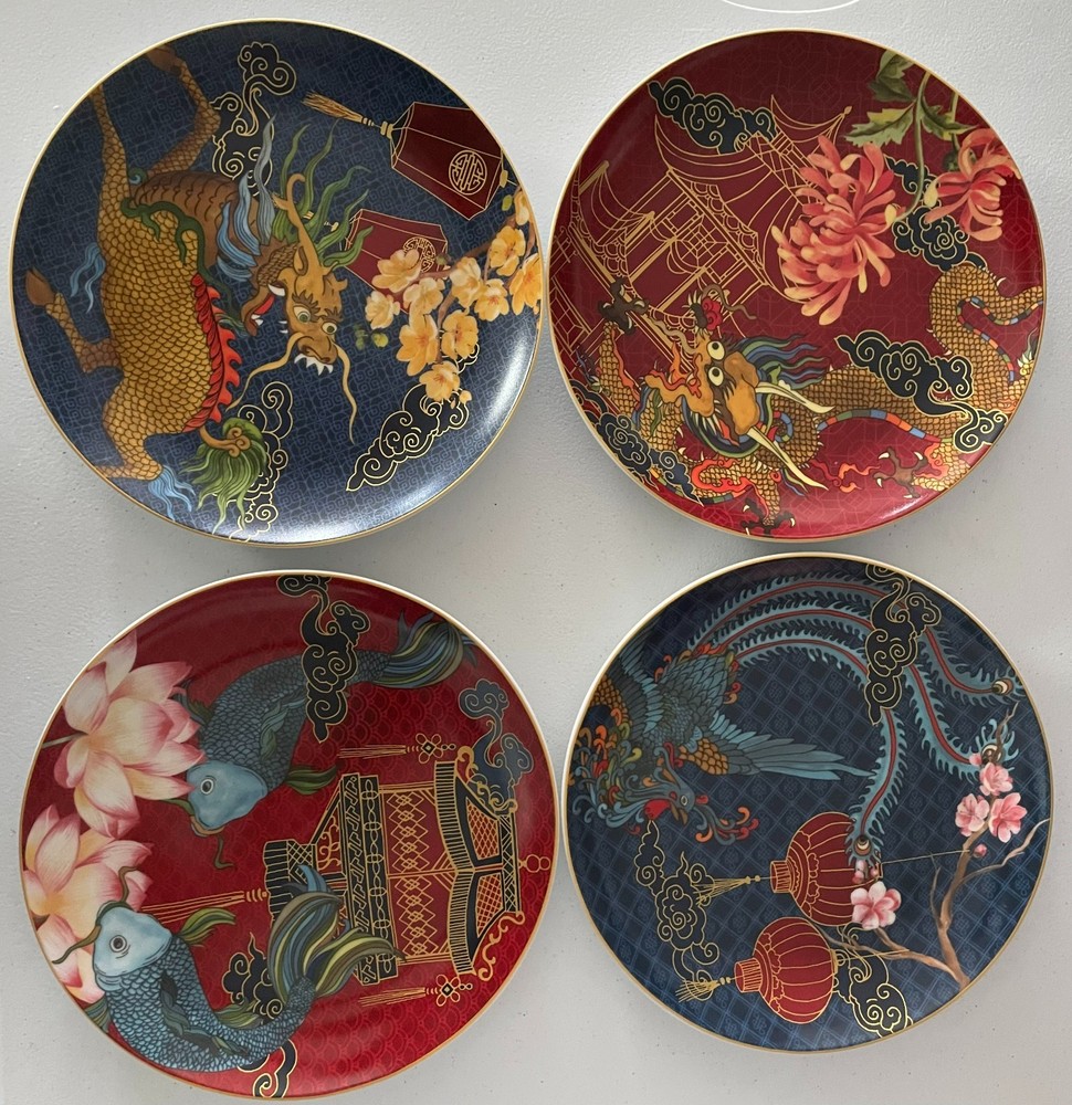 Williams Sonoma Lunar New Year Salad Plates S/4 Mixed 2020 China Thin Edition 9”