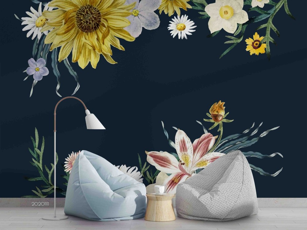 3D Flower Flora Watercolor Wall Murals Wallpaper Murals Wall Sticker 3