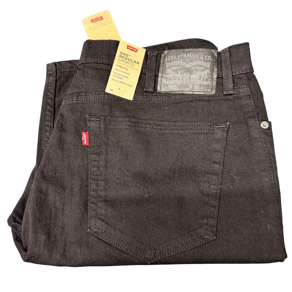 Levi's 505 Shorts Mens 38 (38x10 ACTUAL) Black Denim Regular Fit Jorts NEW