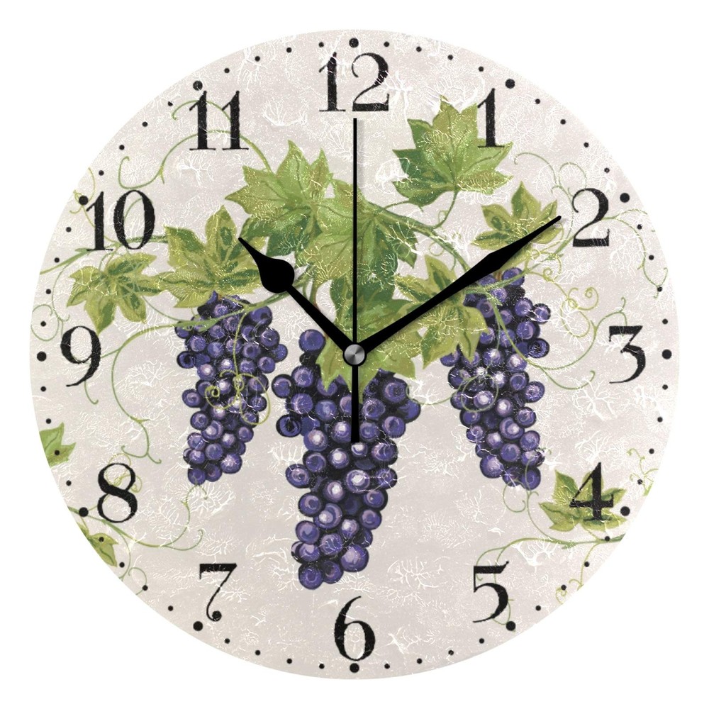 Fruits Grape Wall Clock 9.8 Inch Silent Round Wall Clock Battery Operated Non...