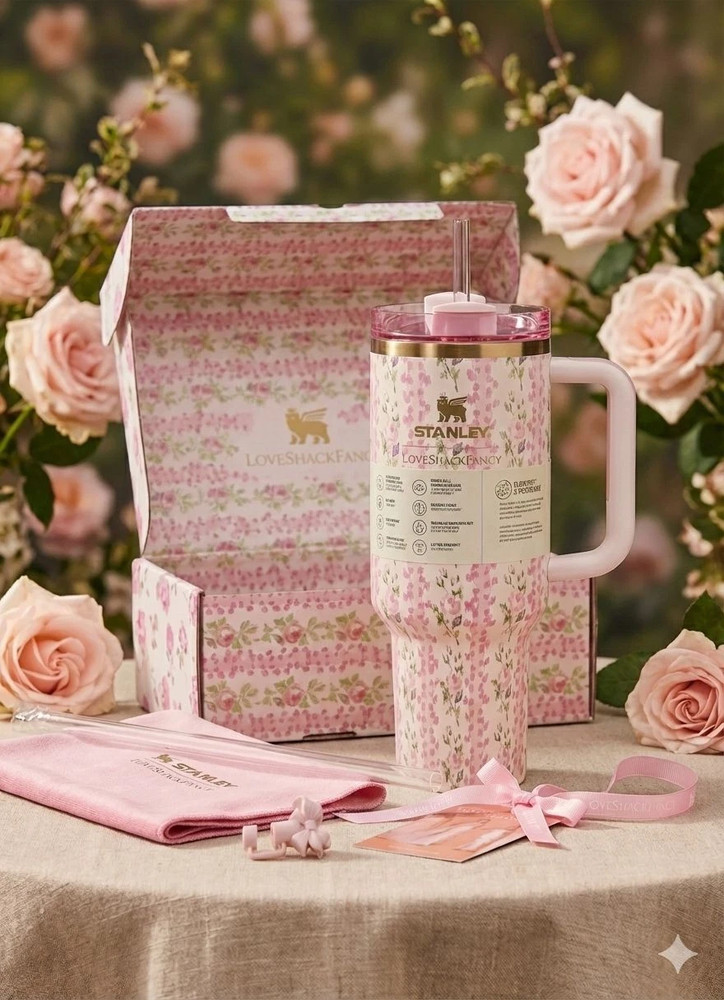 Stanley x LoveShackFancy 40oz Quencher H2.0 Tumbler Pink Floral Limited Edition