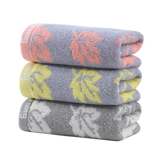 3-Pack Grey Yellow Pink Maple Leaf Hand Towels - Soft Decorative Kitchen Towels  
