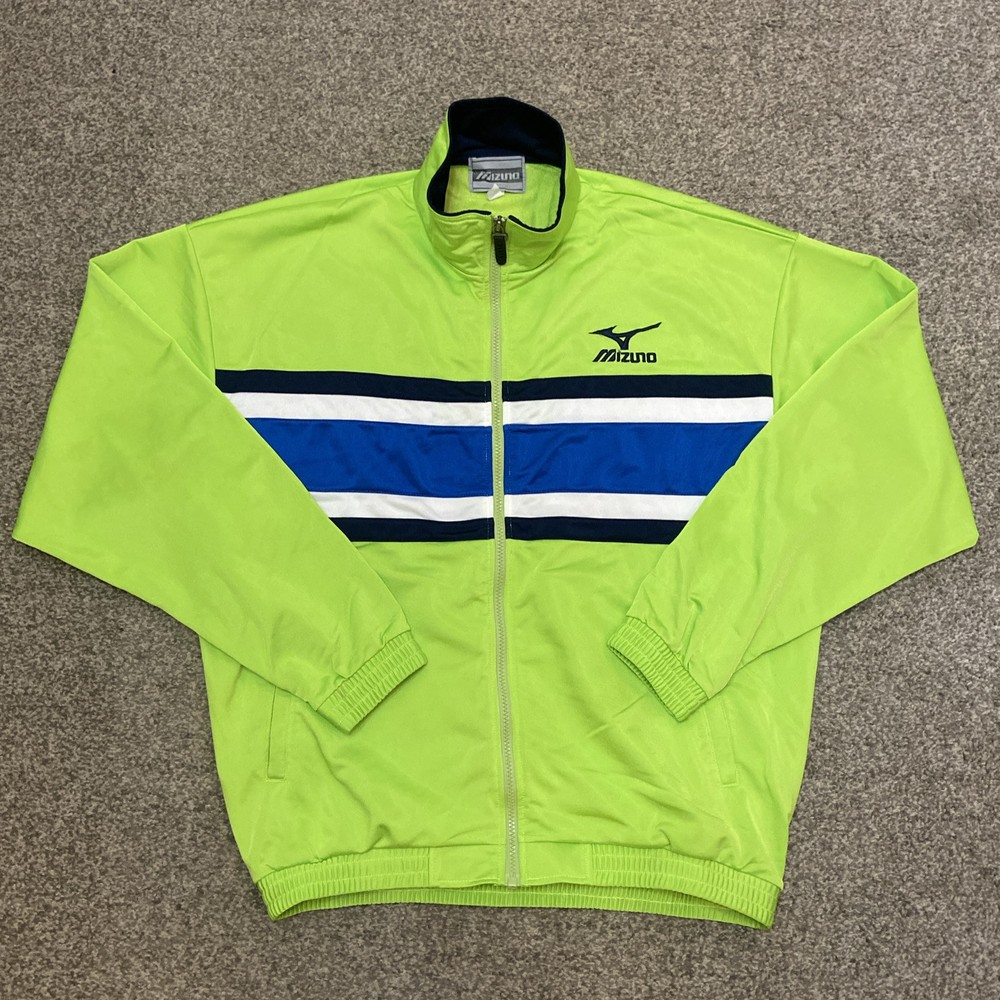 Vintage 1990s Mizuno Zip Up Track Jacket Navy/Green/White Size Large