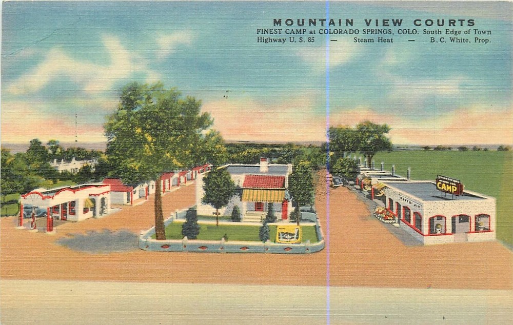 Postcard 1940s Colorado Springs Colorado Mountain View Courts Teich CO24-3624
