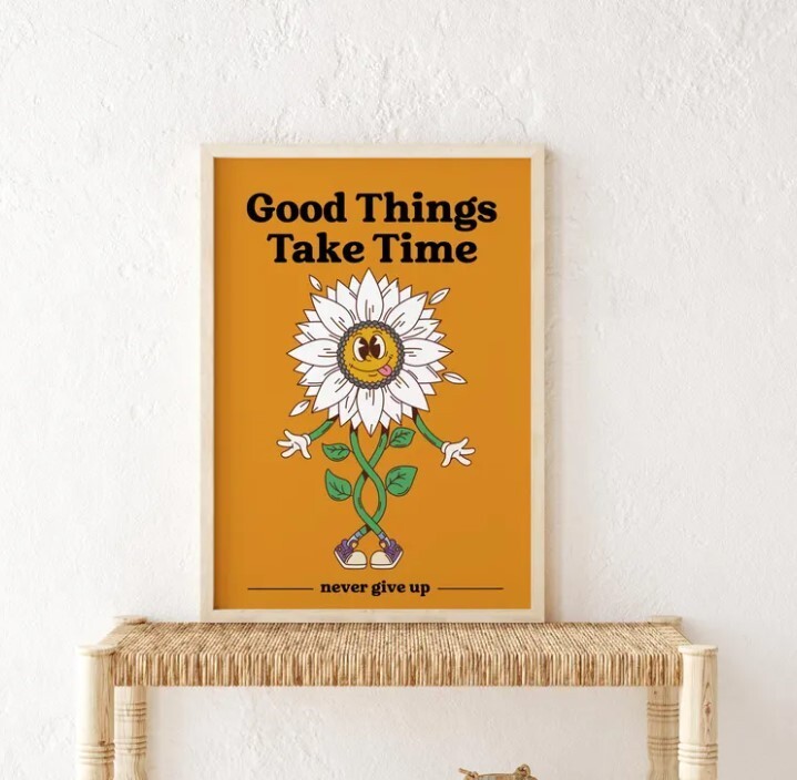 Retro Groovy Motivational Poster for Home or Office - Good Things Take Time