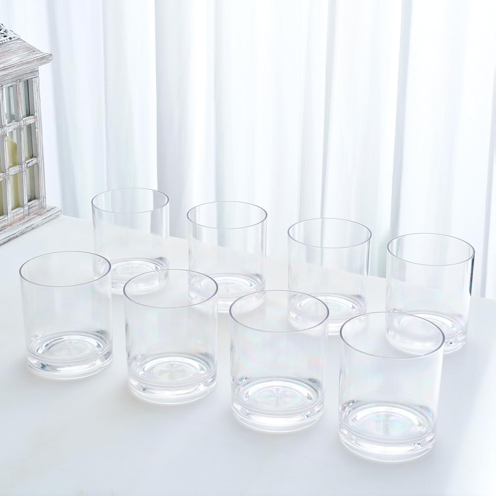 Acrylic Classic Clear Plastic Reusable Drinking Glasses Set of 8 for Restaurant or Home Use