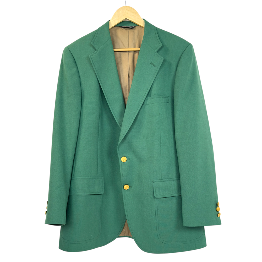 Vintage Nino Cerruti Rue Royale Green Blazer Gold Crest Buttons Tailored USA