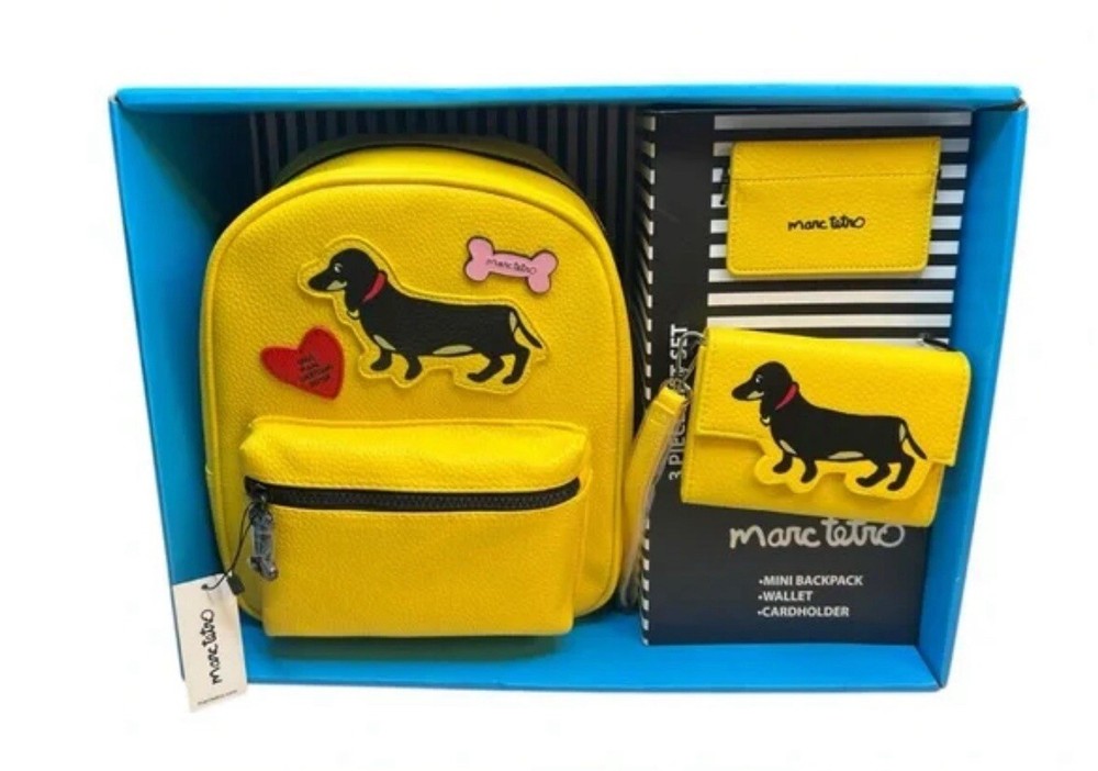 Marc Tetro Dachshund Yellow Mini Backpack Wallet Cardholder 3-Piece Set