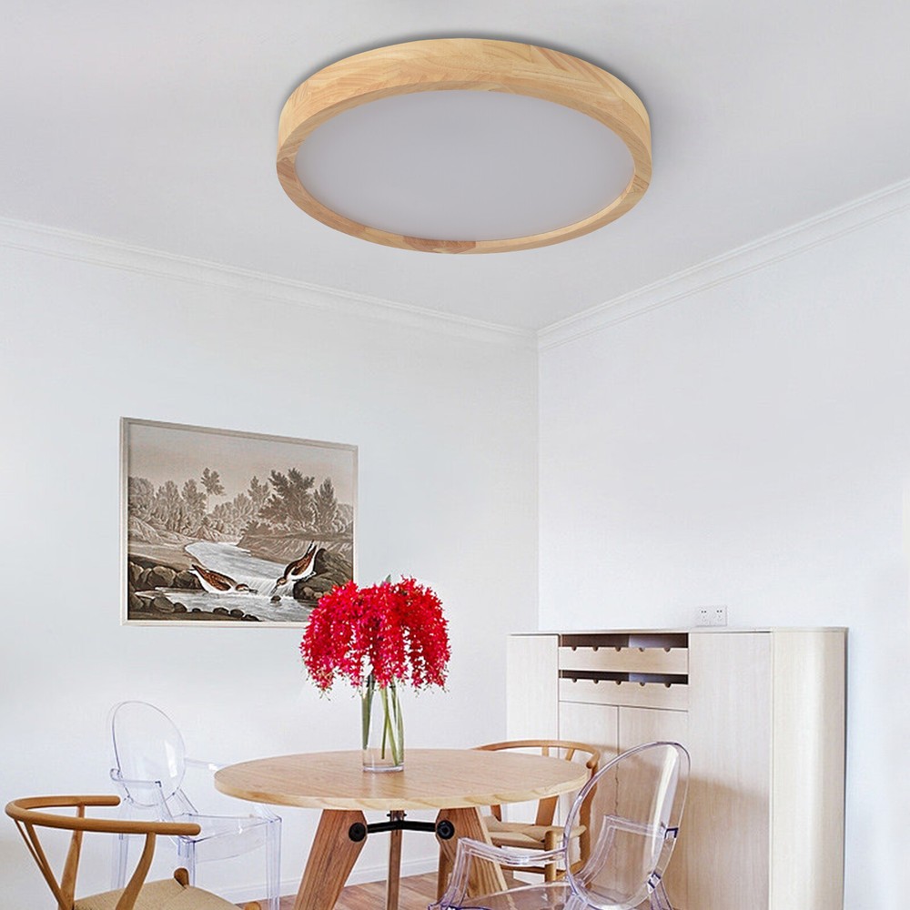 Modern Wood LED Circular Flush Mount Ceiling Lamp with Simple Log Design