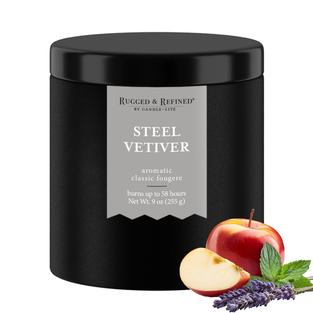 Rugged & Refined Steel Vetiver Scented Candle for Men - 9 oz Tin