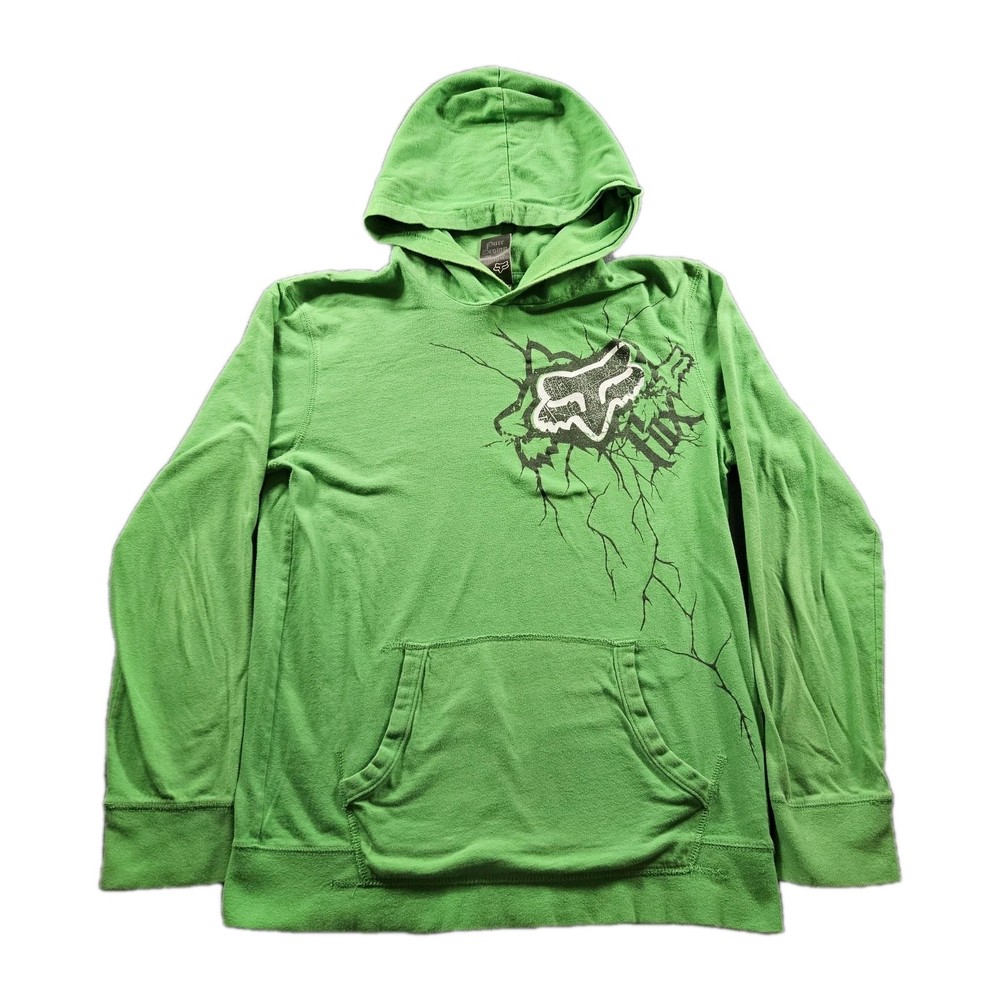 Fox Racing Hoodie Men's Size Large Green Midweight Pullover Racing Y2K Hoodie