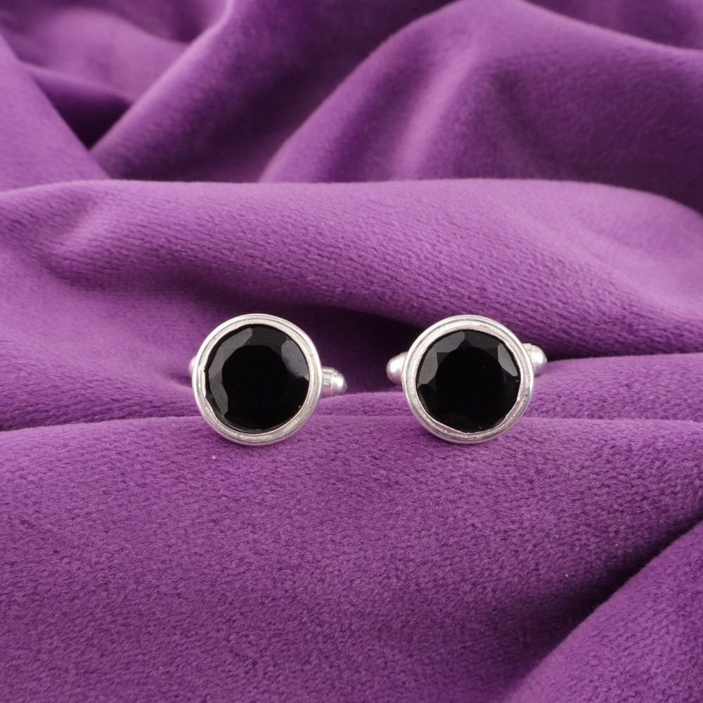 Black Onyx Sterling Silver Cufflinks for Men - Birthday Wedding Gift