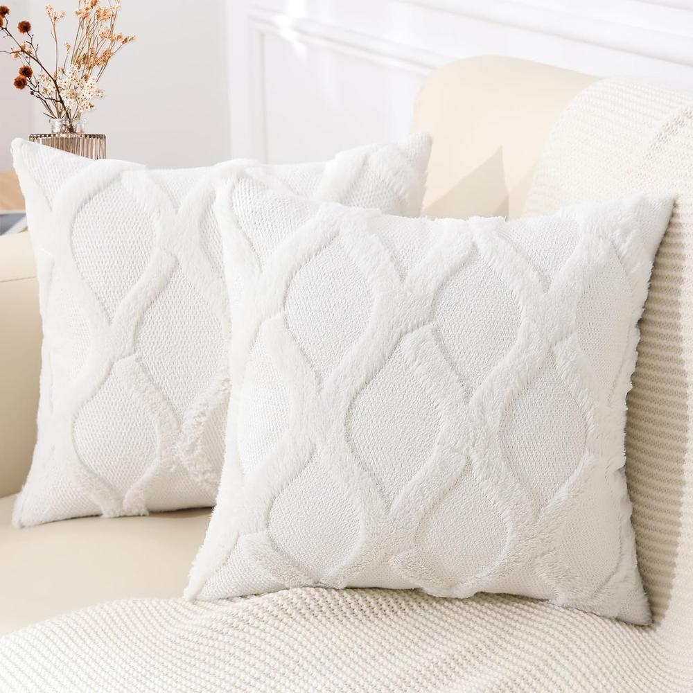 Soft Plush Cream Faux Fur Spring 18x18 Pillow Covers Set of 2