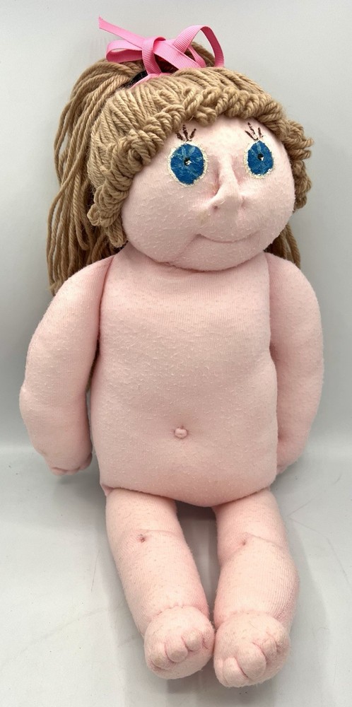 Vintage 1980s Handmade Blonde Cabbage Patch Doll with Painted Eyes 19 Inch