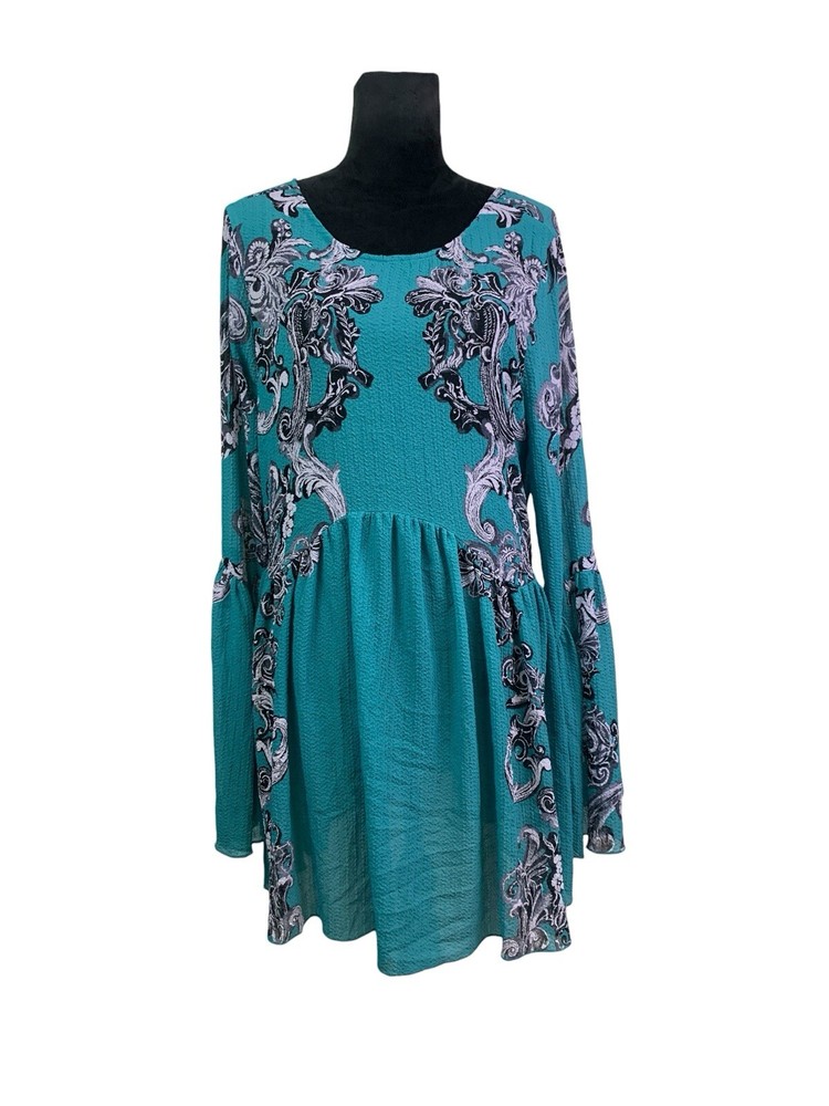 Free People Symphony Sheer Dress Size M Jade Combo Mini Boho Dress NWT