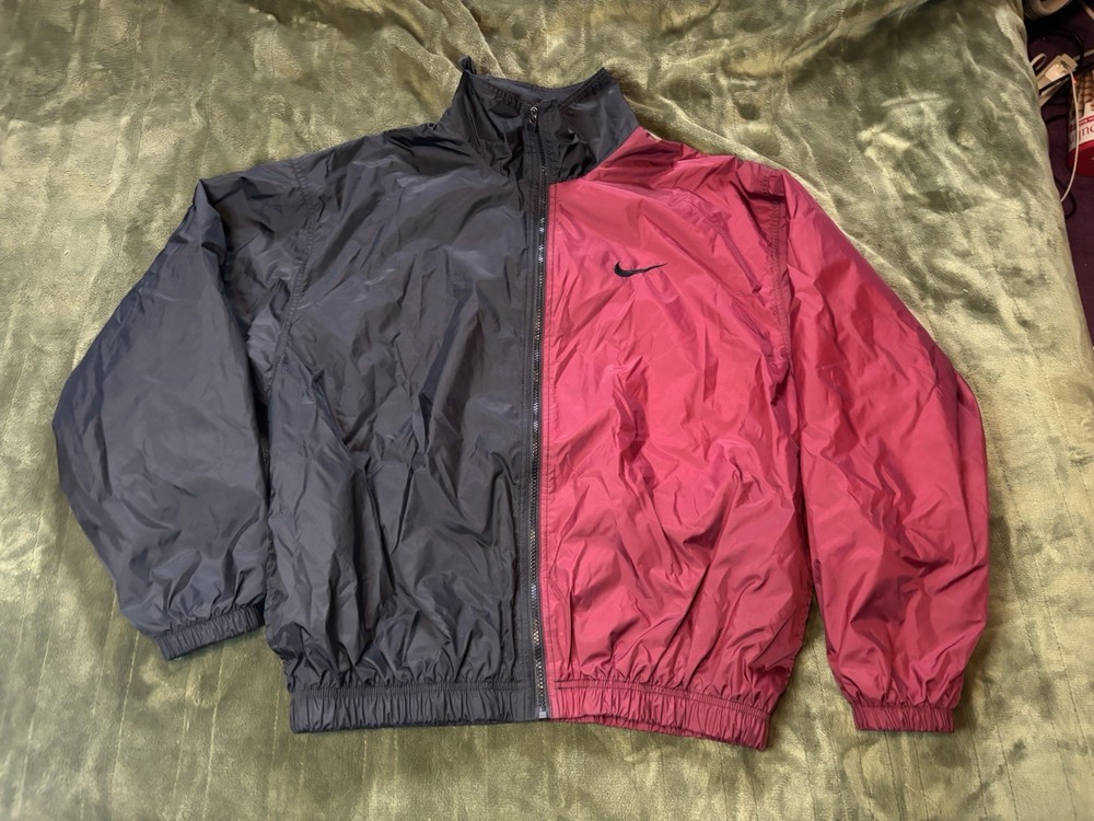 Vintage Nike Windbreaker Jacket Mens Medium Full Zip Red Black Colorblock Swoosh