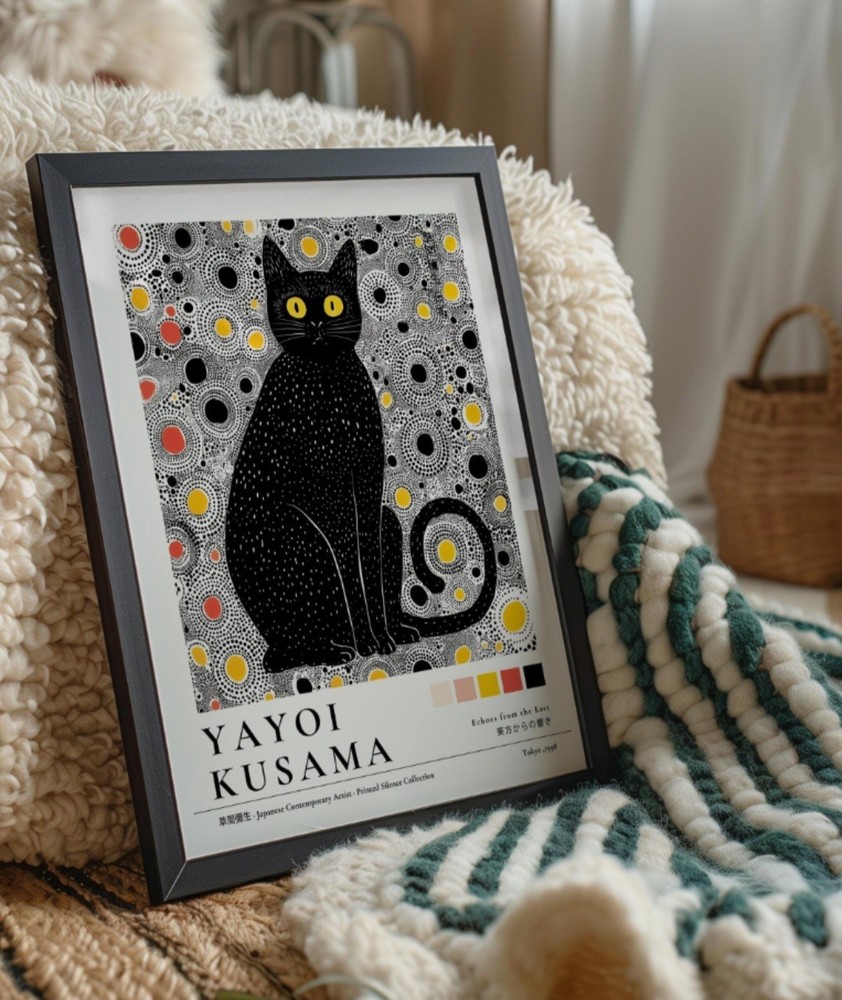 Yayoi Kusama Cat Art Poster Print Colourful Modern Wall Decor Unframed