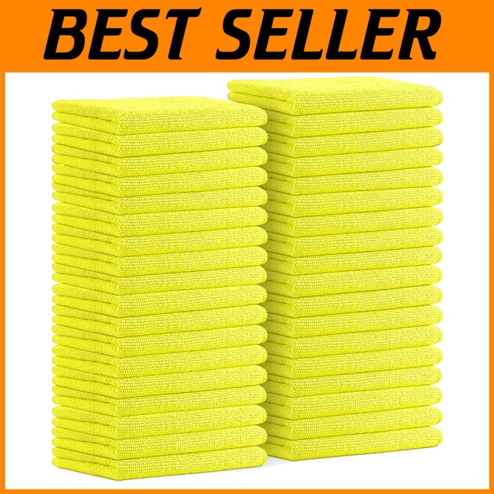 Durable Yellow Microfiber Towels - 36 Lint-Free Cleaning Cloths for All Surfaces