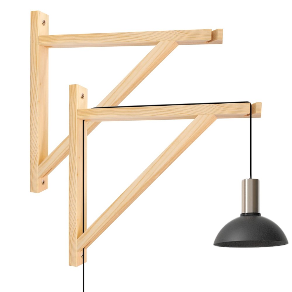 Wall Lamp Shelf Wood Bracket Wall Mount Triangle Supports Hanging Wall Sconce...