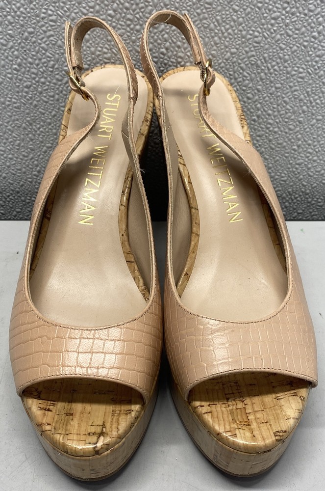 Stuart Weitzman Rivera Platform Wedge Sandal Size 8.5 Tan Croc Leather