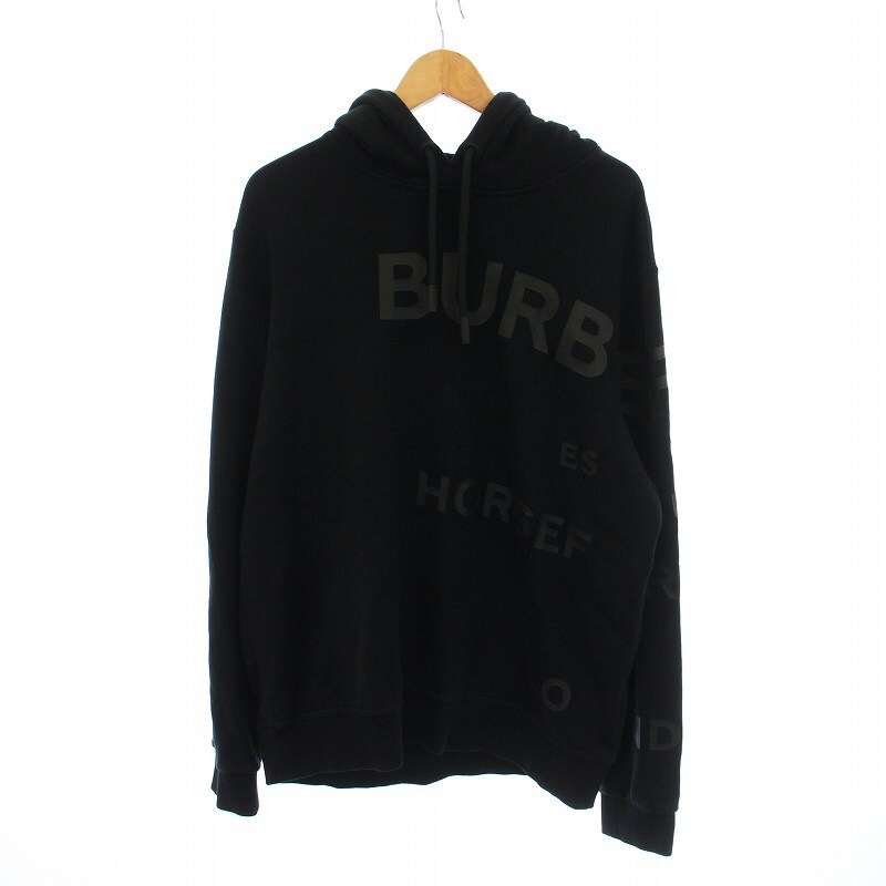 Burberry Horse Ferry Print Fleece Hoodie with Logo in Black Gy