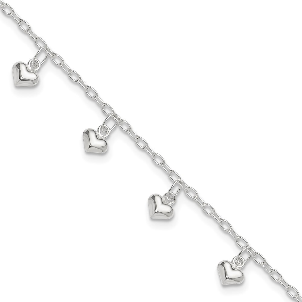 Sterling Silver Polished Puffed Heart Anklet 9