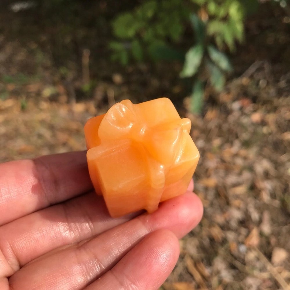 Natural Raw Orange Crystal Engraved Christmas Gift Box Reiki Healing 1pc