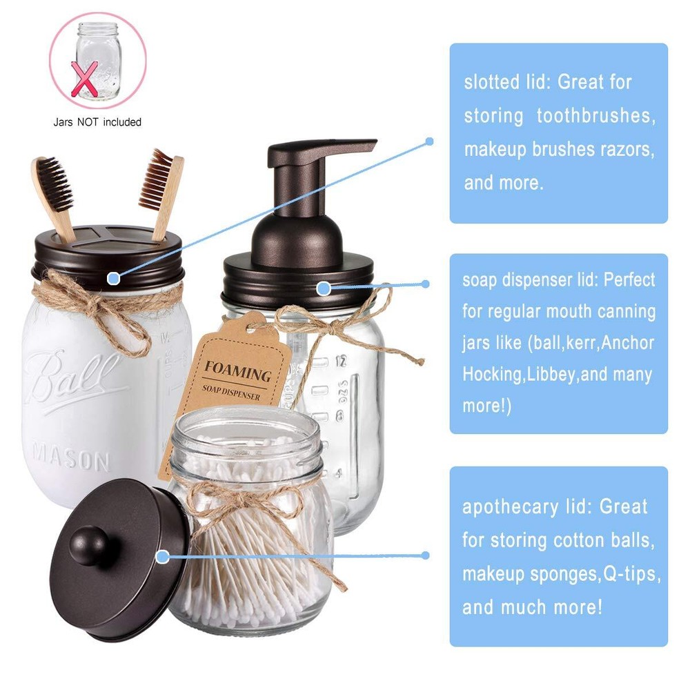Mason Jar Bathroom Accessories Set4pcs Jars Not Included Foaming Soap Dispense