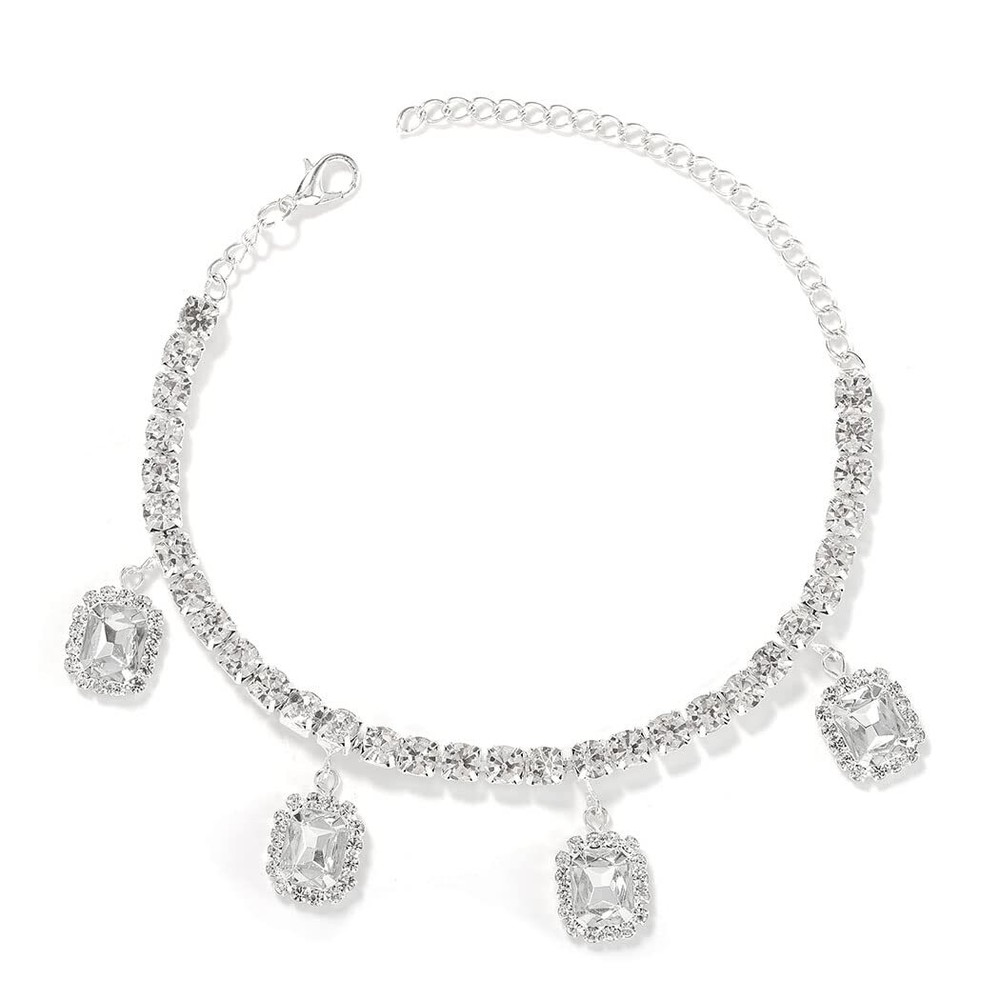 Mothers Day Cushion Round CZ Anklets Women 925 Sterling Silver Hip Hop Jewelry-image