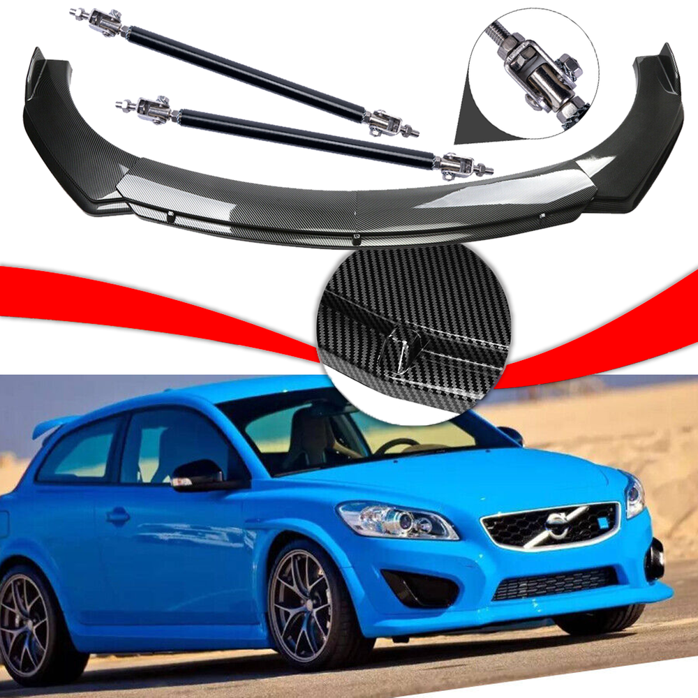 Volvo C30 C40 C70 Carbon Fiber Front Bumper Lip Spoiler & Strut Rods
