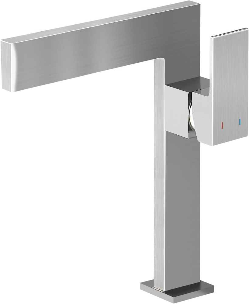 Brushed Nickel Tall Bathroom Sink Faucet Ultra Thin Design, Single Handle Vessel