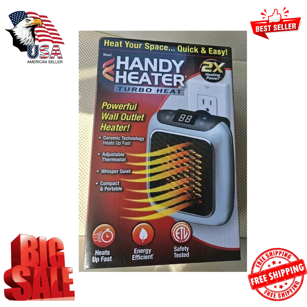 Turbo 800W Handy Heater Compact Wall-Outlet Space Warmer