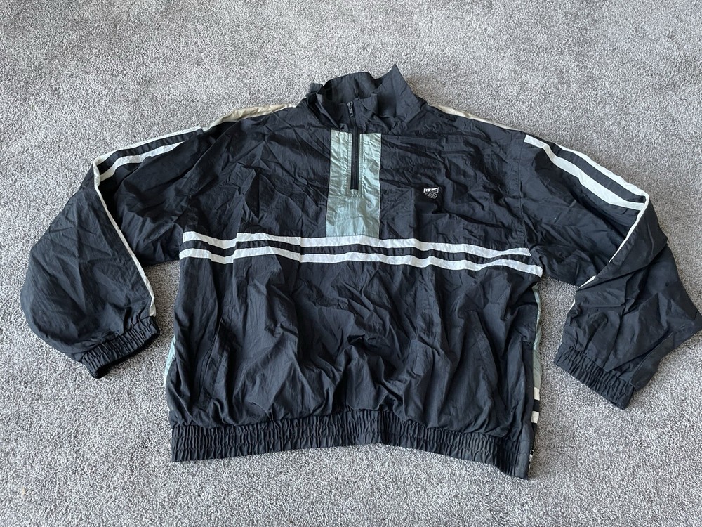 Vintage USA Olympics Windbreaker Jacket Mens XL Black Gray Quarter Zip JC Penney