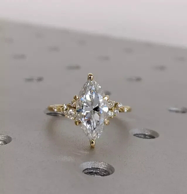 3Ct Marquise Lab-Created Diamond Engagement Ring in 14K Yellow Gold for Women