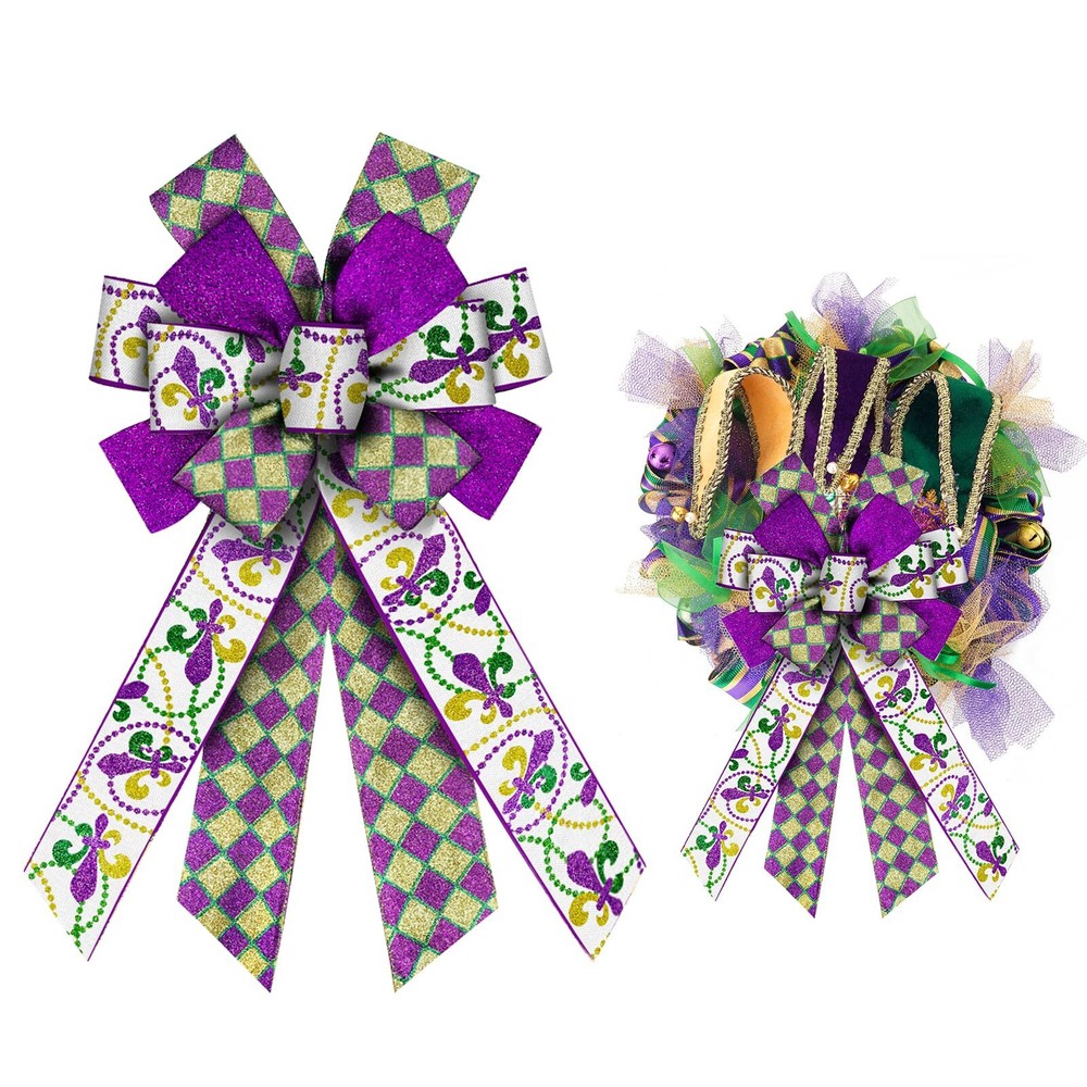 Large Mardi Gras Bows for Wreaths Mardi Gras Wreath Bows White Fleur de Lis B...