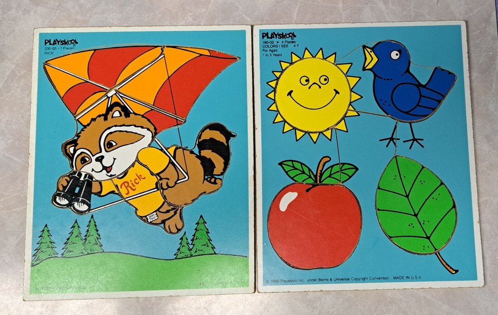 Set of 2 Vtg. 1980s Playskool Wooden Puzzles - 