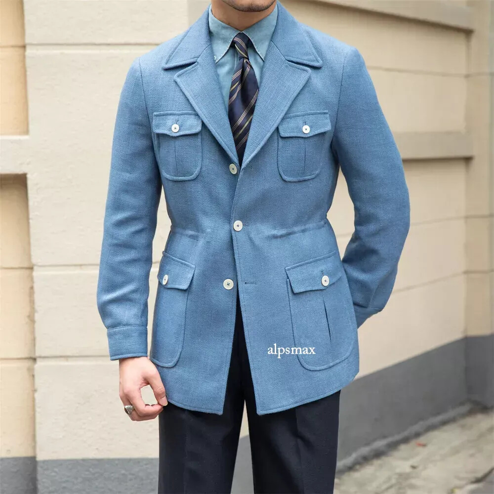 Men's British Style Hunting Lapel Collar Retro Jacket Coat Casual Outwear Formal
