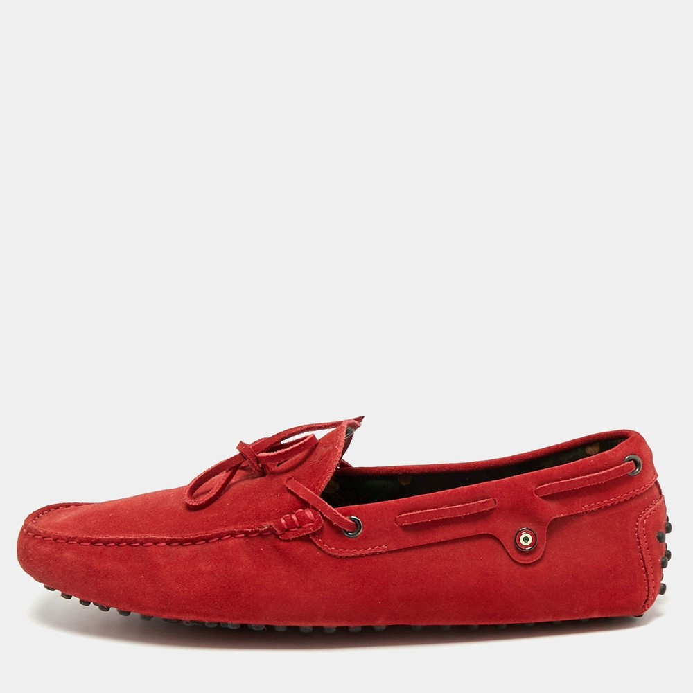 Tods For Ferrari Red Suede Bow Slip On Loafers Size 445