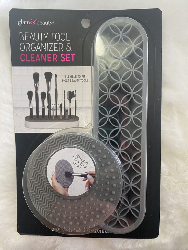 Glam & Beauty Makeup Tool Organizer and Brush Cleaner Set Silicone  gray