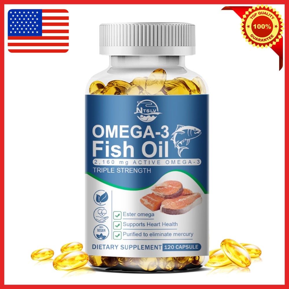 Omega 3 Fish Oil Capsules 3600mg EPA & DHA 3X Strength High Potency 120 Count