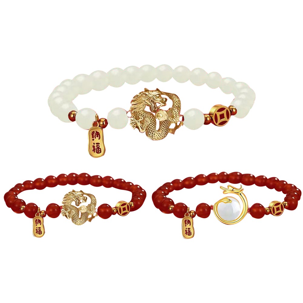 Dragon Bracelet 2024 Year Beads Stretch Jewelry Feng Shui Dragon Rope Good Luck